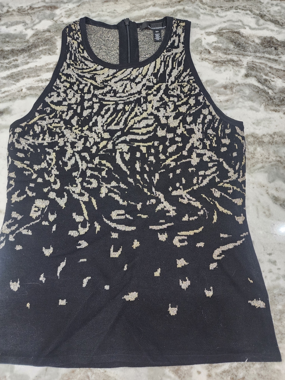White House Black Market Black and Gold Sleeveless Knit Top